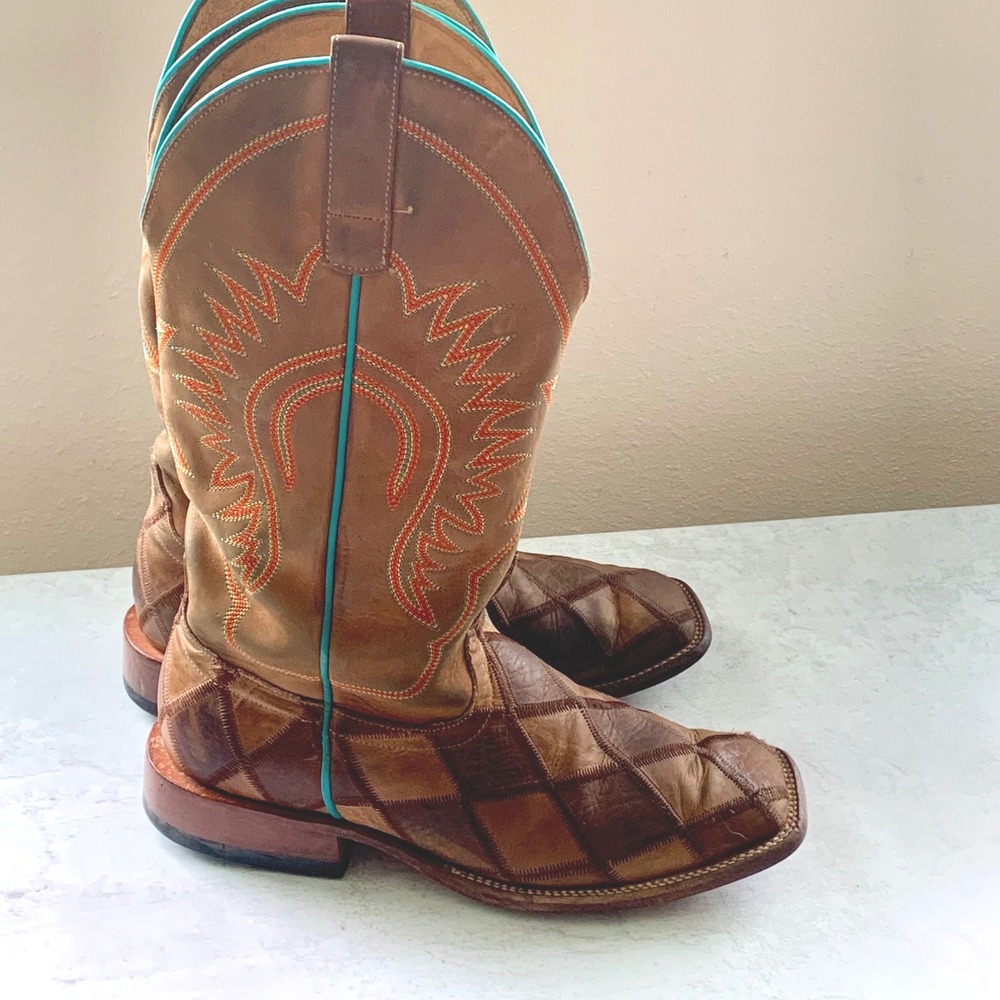 Horse Power HP1053 Anderson Bean Western Boots Men's 9.5 EE Patchwork Square Toe